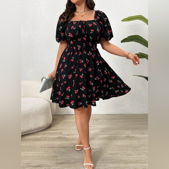 Black Cherry Print SunDress Mini Dress NWT - Picture 6 of 11